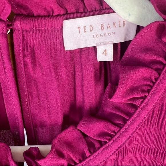 Ted Baker Airlie Pleated Smocking High Neck with Ruffle Top Blouse, Deep Pink, 4 - Picture 6 of 13